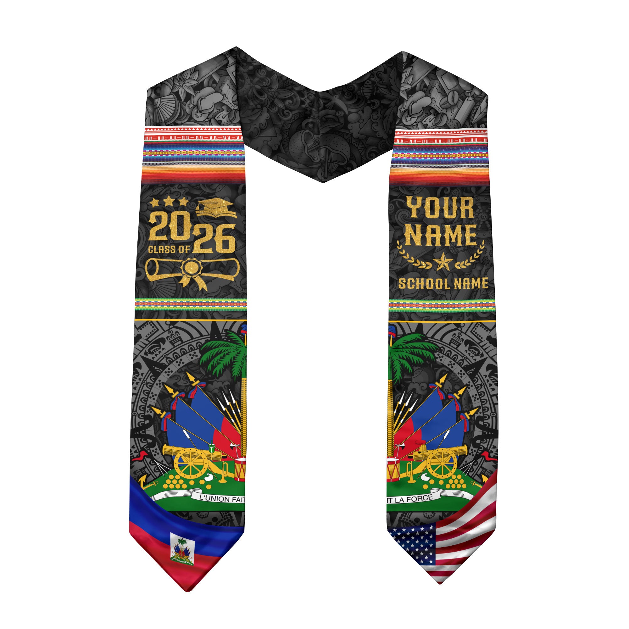 Haiti Flag Graduation Stole 2026, Haitian Grad Sash, Signature Finish for 2026 Grads
