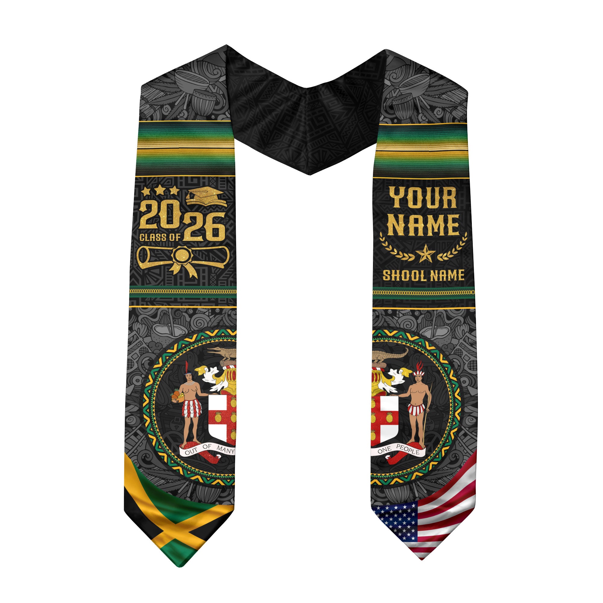 Jamaica Graduation Sash 2026, Jamaican Flag Graduation Stole, Custom Accent for 2026
