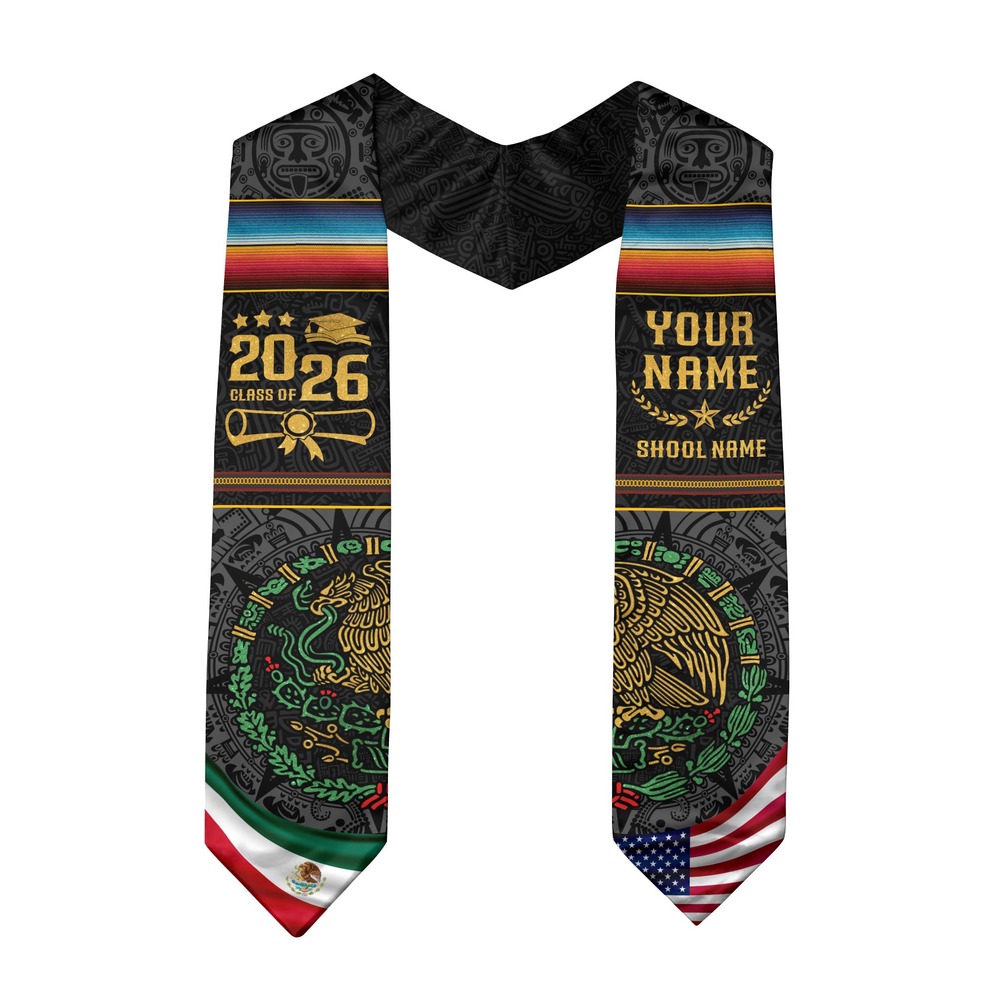 Mexico Graduation Stole 2026, Mexican American Flag Sash, Mexican Stole for Graduation