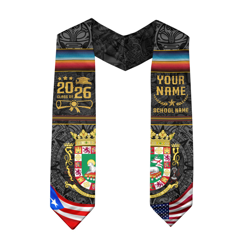 Puerto Rico Flag Graduation Stole 2026, Puerto Rican Grad Sash, Signature Finish for 2026