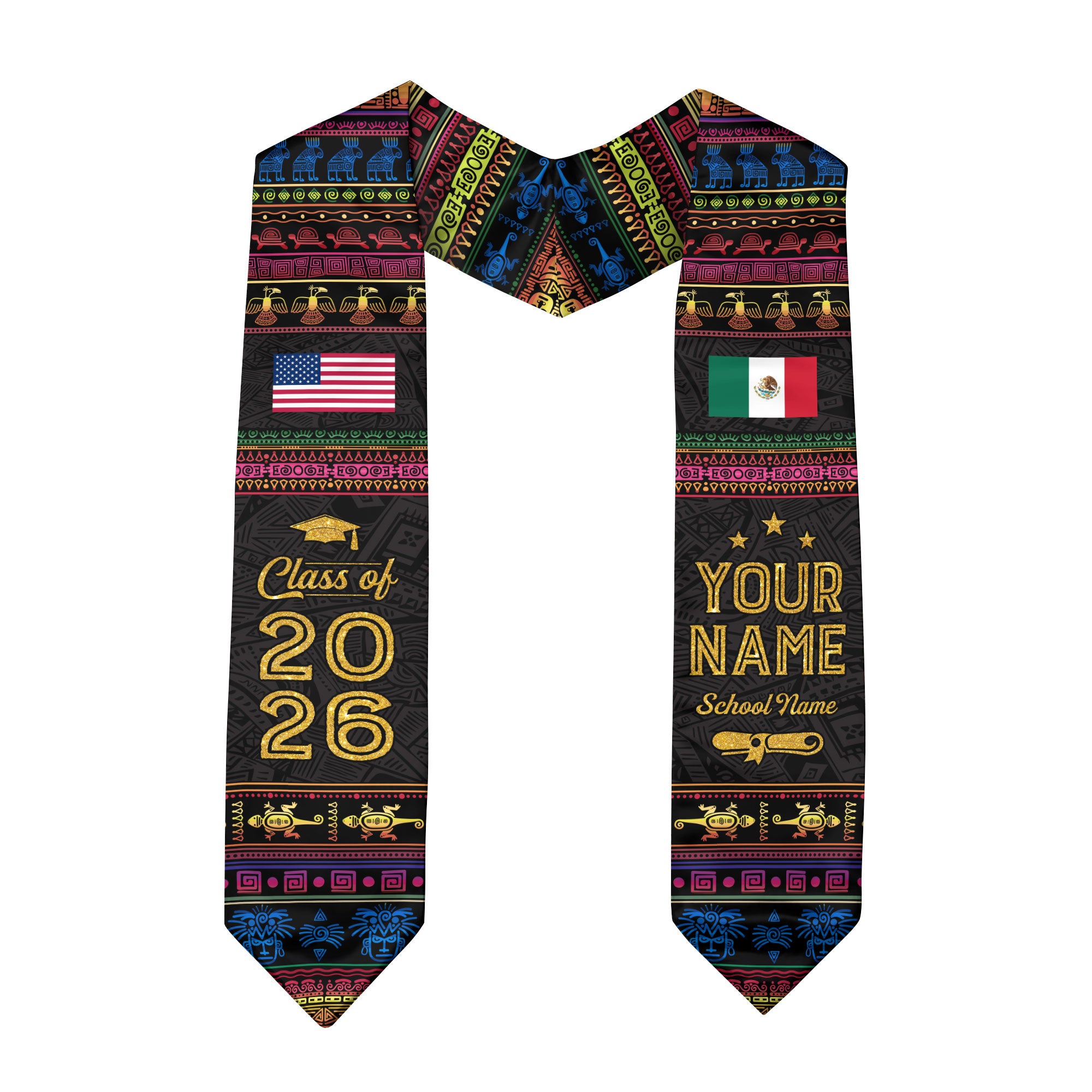 Mexican Graduation Sash 2026, Mexico Graduation Stole, Mexican American Flag Stole 2026