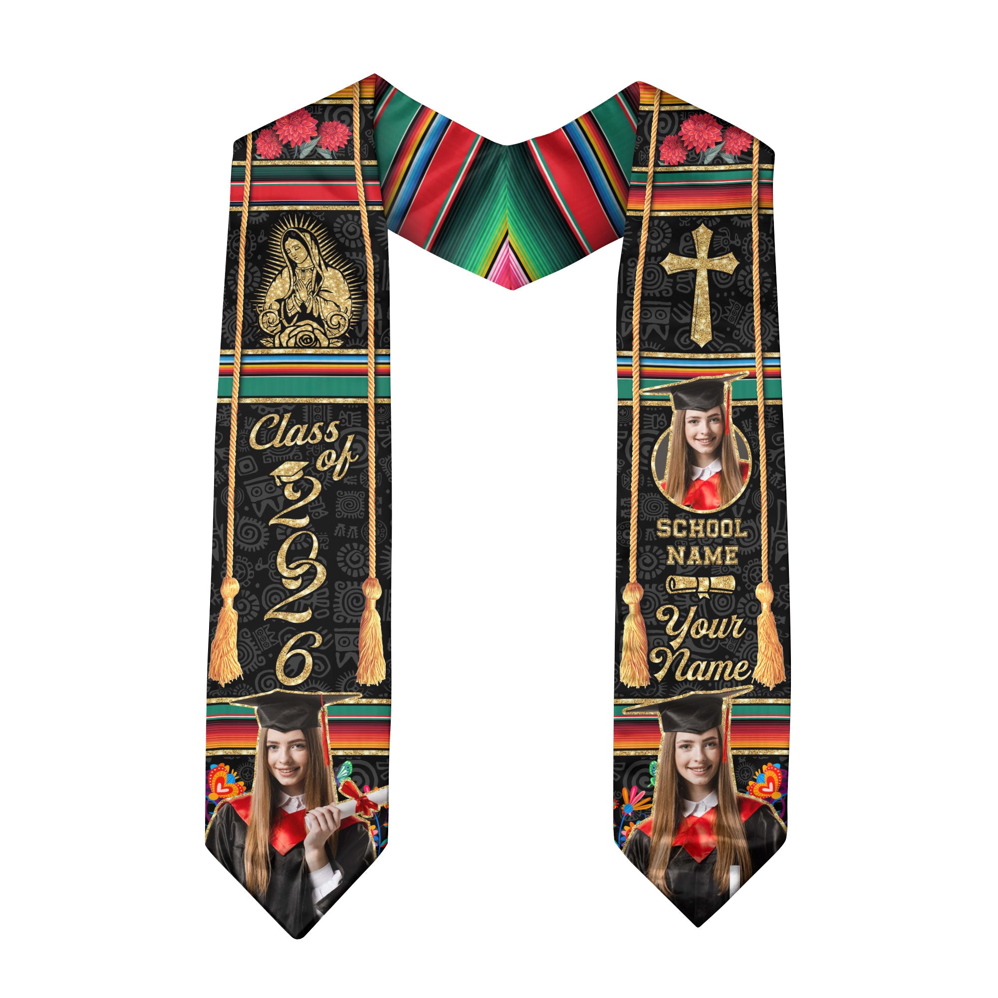 Mexican Graduation Stole 2026, Mexico Flag Sash, Custom Trim Option for Class of 2026
