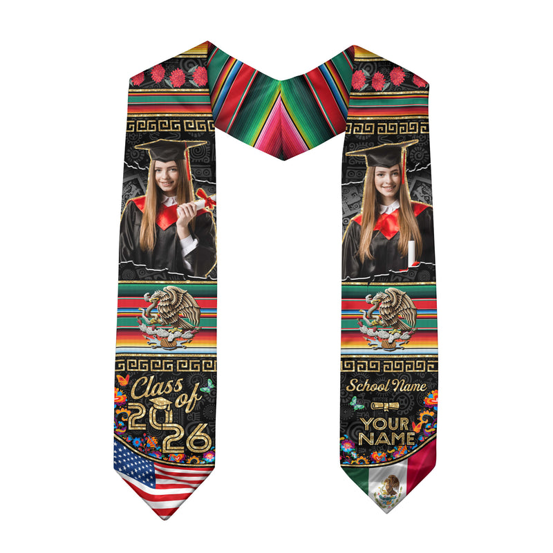 Mexico Flag Graduation Sash 2026, Mexican Grad Stole, Custom Accent Detail for Grads