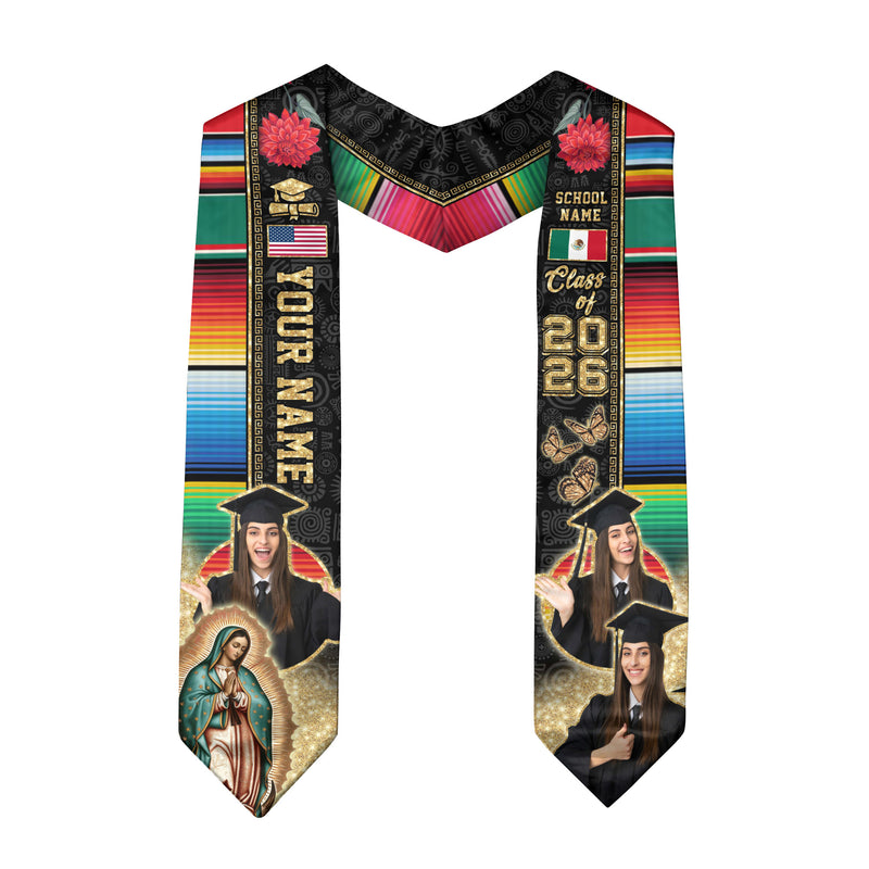 Mexican Flag Graduation Stole 2026, Mexico Stole Sash, Custom Detail Choice for 2026