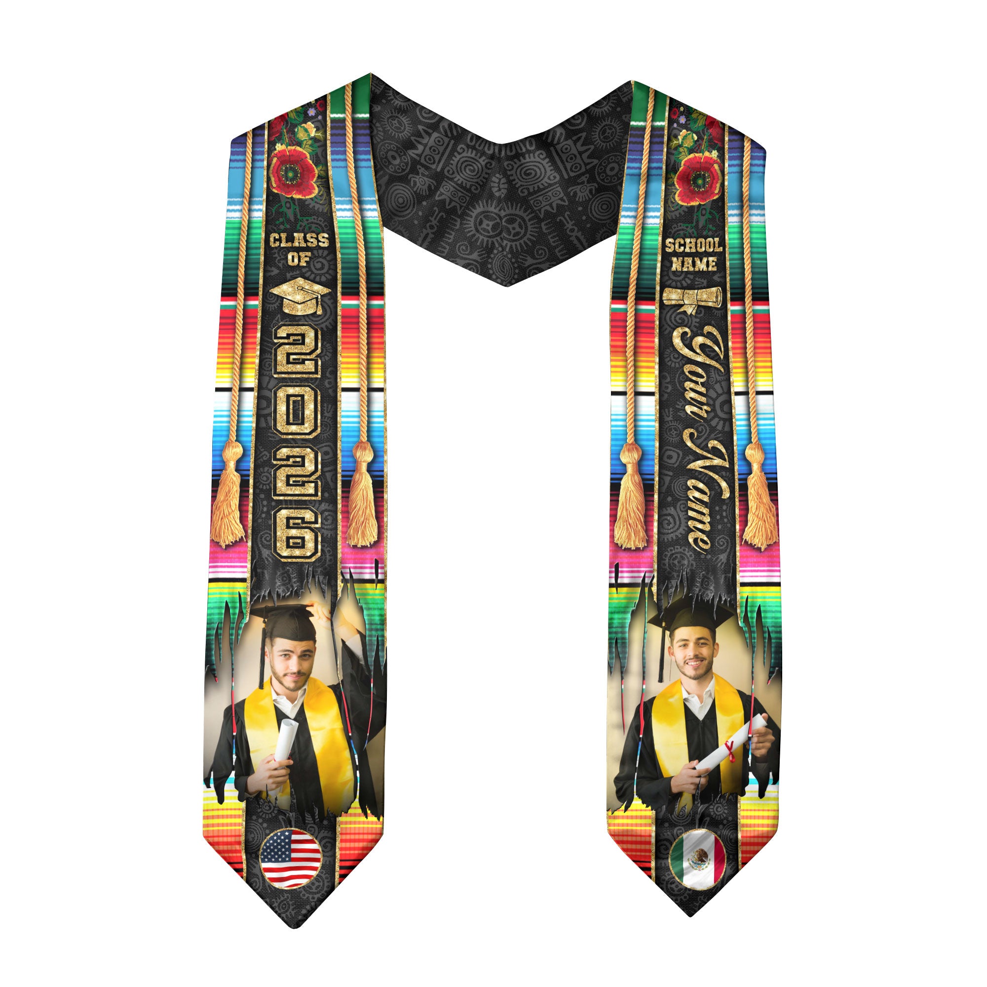 Mexican Graduation Sash 2026, Mexico Graduation Stole, Custom Touch Flag Sash for Grads