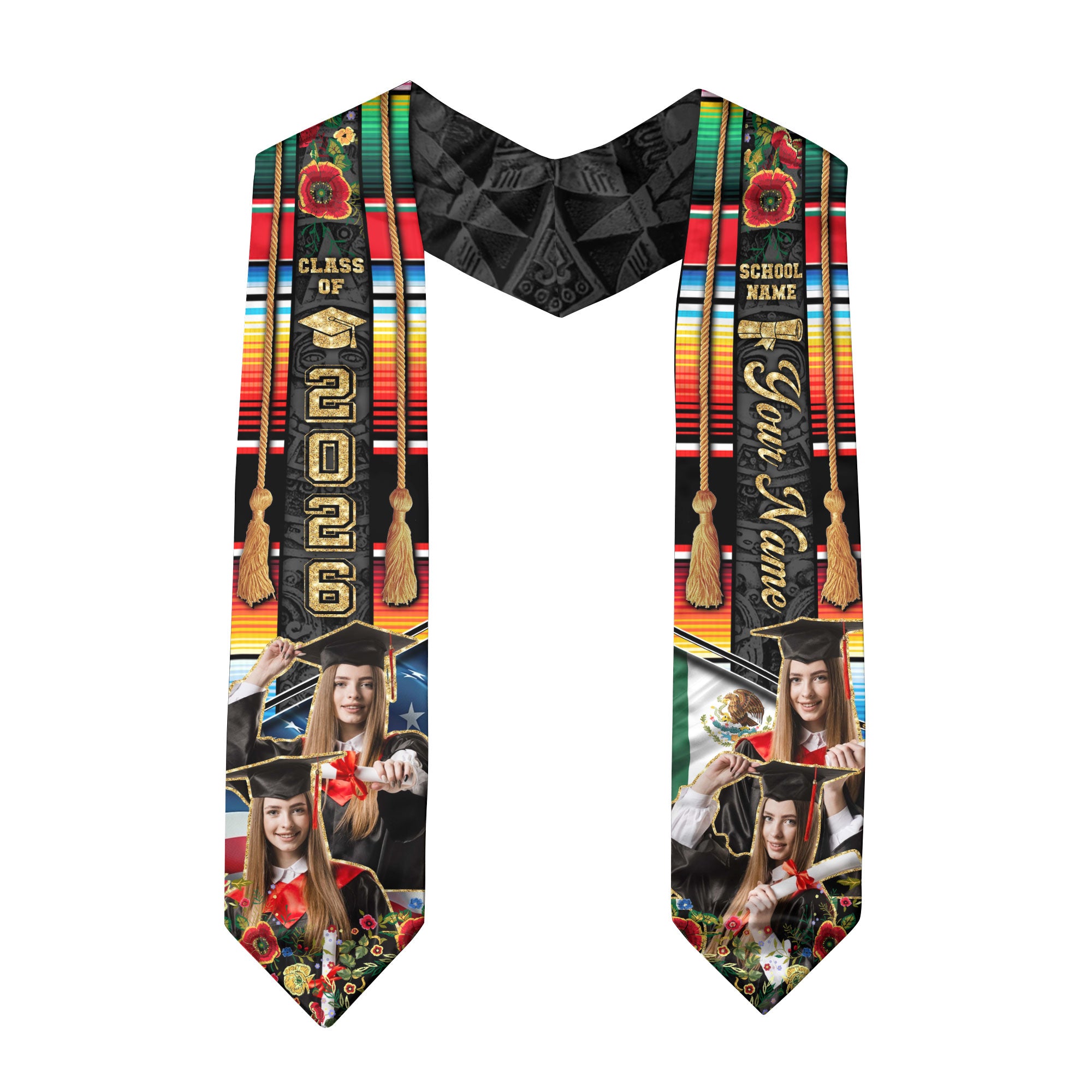 Mexican Flag Graduation Sash 2026, Mexico Graduation Stole, Custom Detail Option 2026
