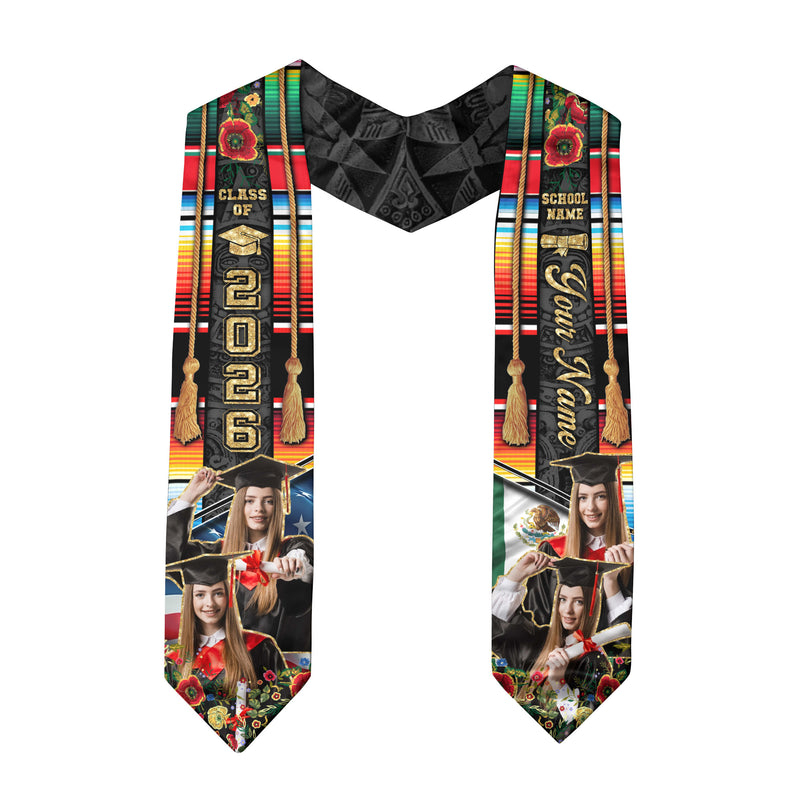 Mexican Flag Graduation Sash 2026, Mexico Graduation Stole, Custom Detail Option 2026