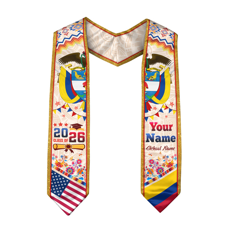 Colombia Graduation Stole 2026, Colombian Flag Sash, Custom Touch Option for Class of 2026