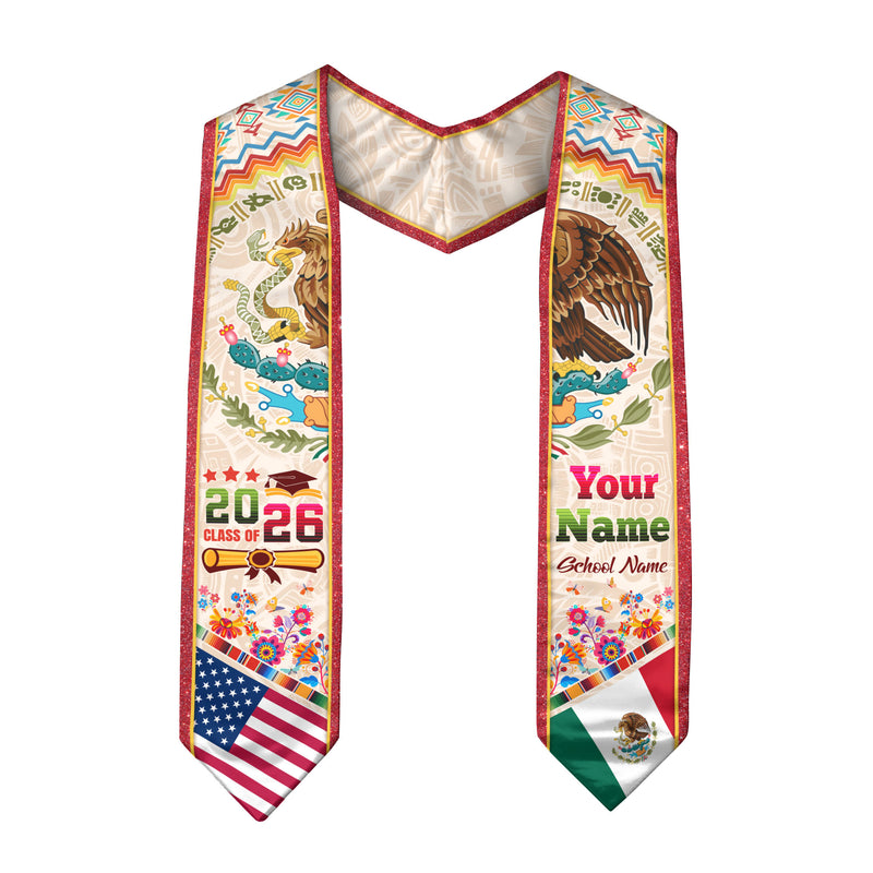 Mexico Graduation Stole 2026, Mexican Flag Sash, Custom Touch Option for Class of 2026