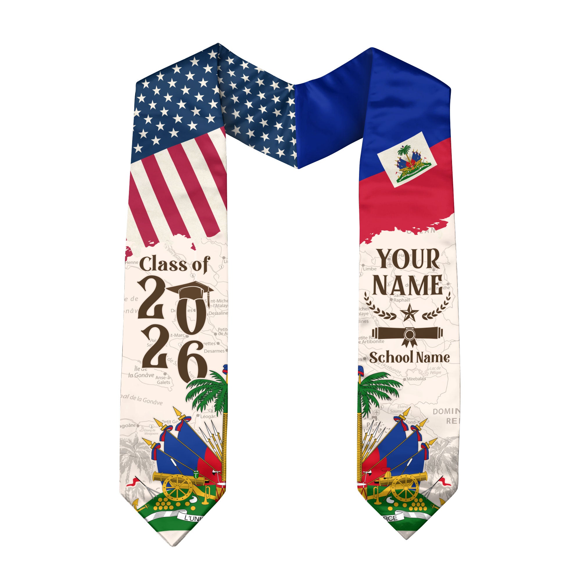 Haitian Flag Graduation Sash 2026, Haiti Graduation Stole, Custom Detail for Grads