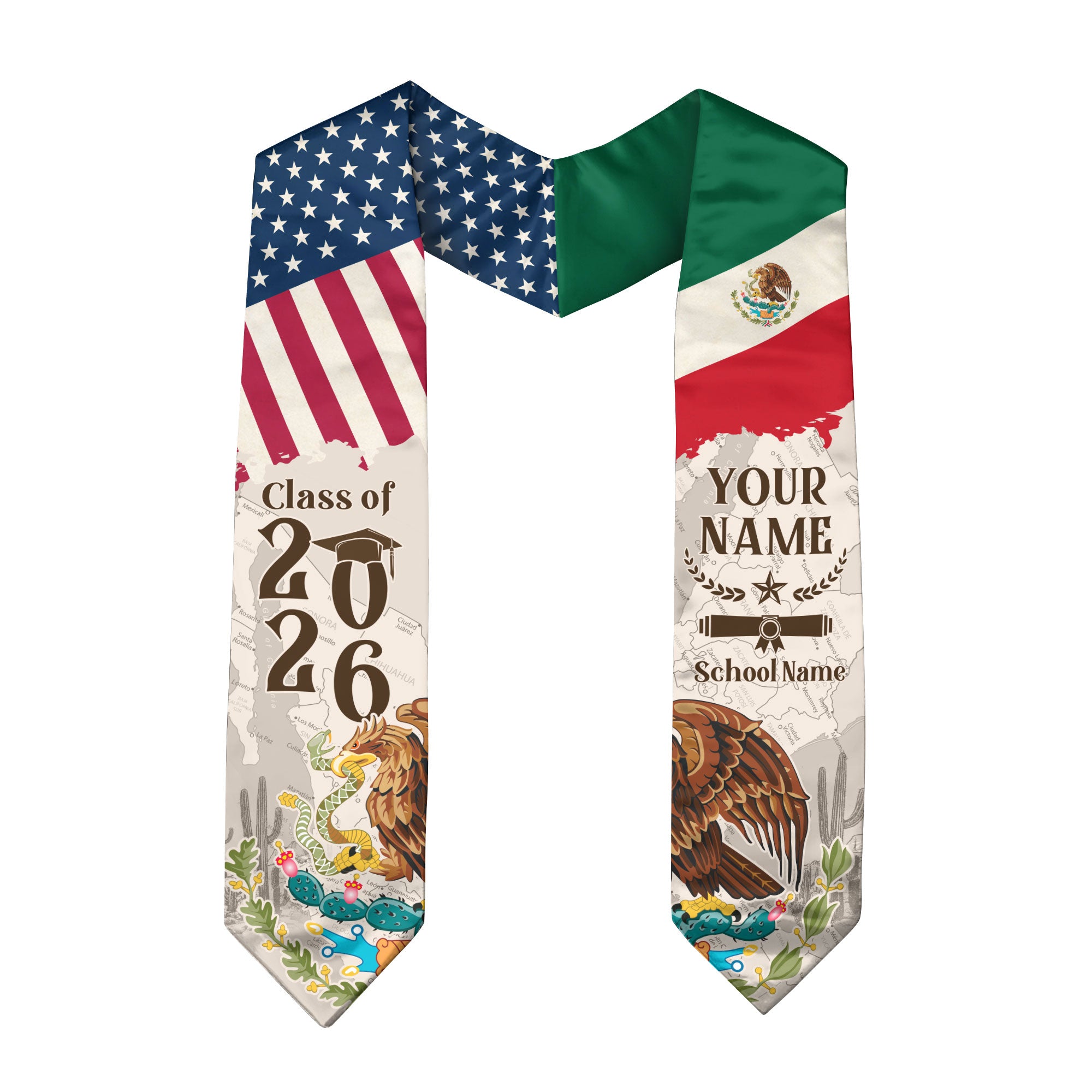 Mexican Flag Graduation Sash 2026, Mexico Graduation Stole, Custom Detail for Graduates