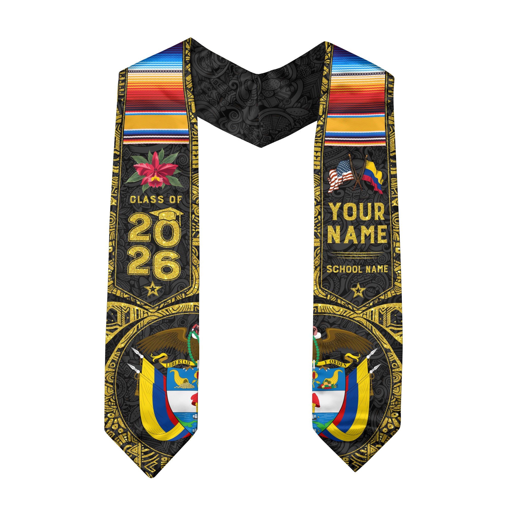 Colombia Graduation Sash 2026, Colombian Flag Graduation Stole, Custom Accent for 2026