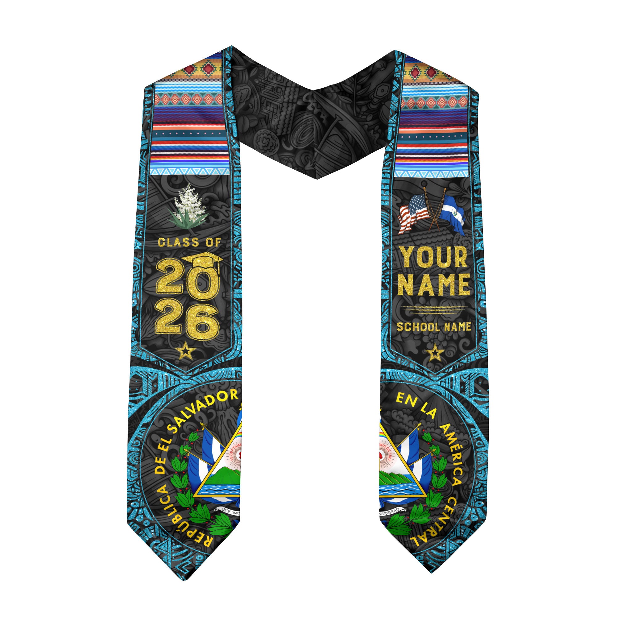 El Salvador Graduation Sash 2026, Salvadoran Flag Graduation Stole, Personalized Detail