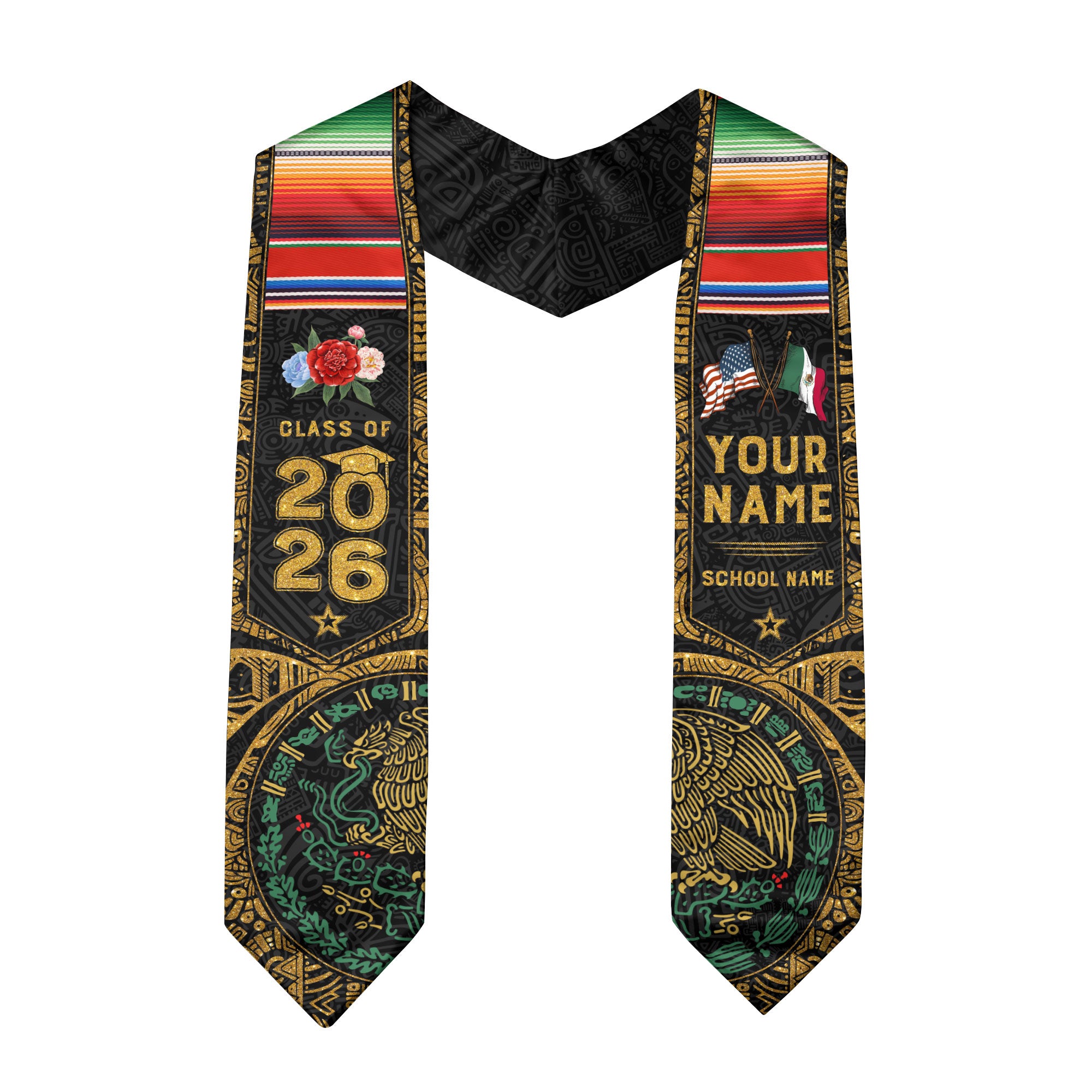 Mexico Graduation Sash 2026, Mexican Flag Graduation Stole, Custom Accent for 2026 Grads