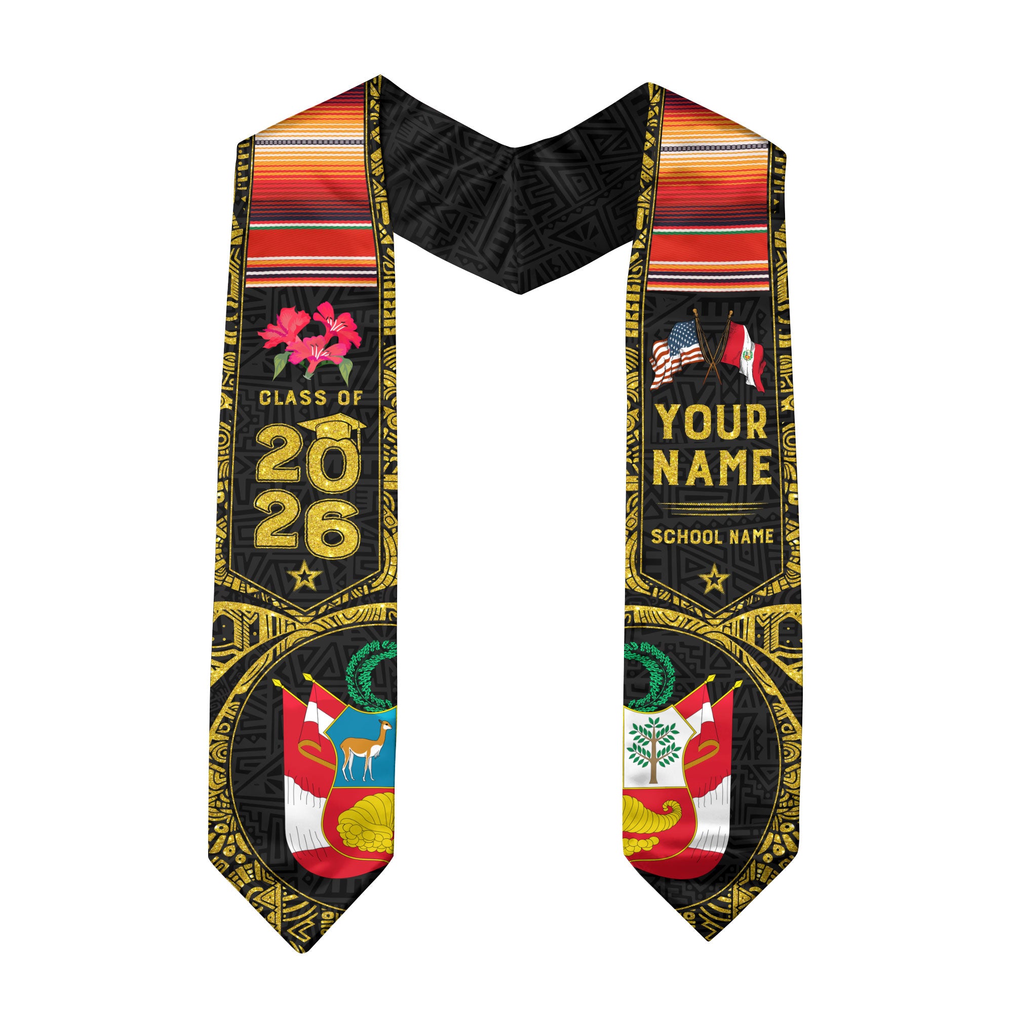 Class of 2026 Peru Graduation Sash, Peruvian Flag Stole, Custom-Ready Graduation Style