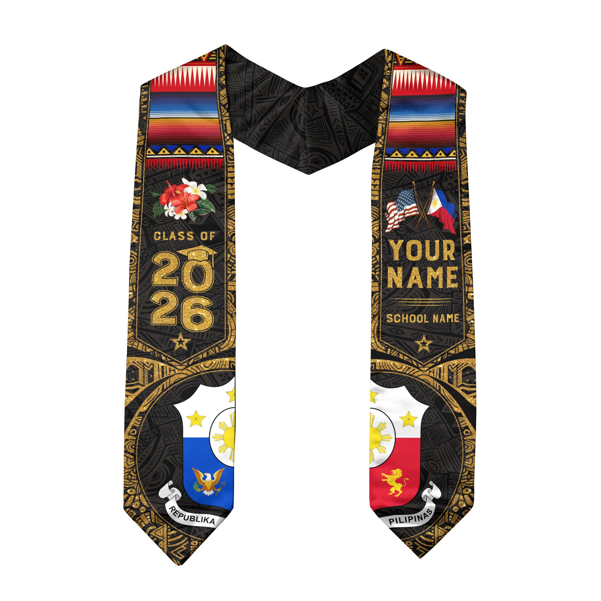 Philippines Graduation Stole 2026, Filipino Flag Sash, Tailored Detail for Class of 2026
