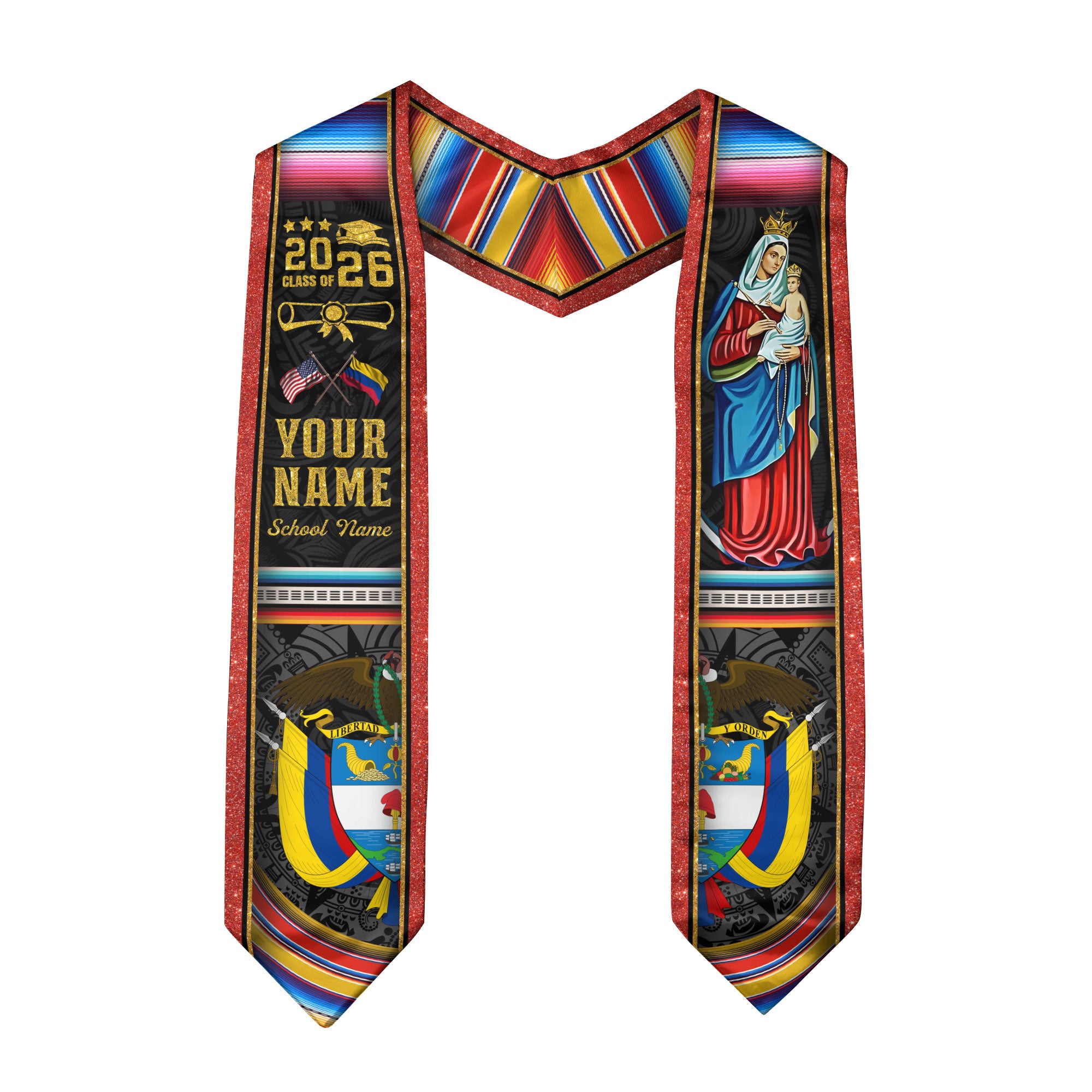 Colombian Flag Graduation Stole 2026, Colombia Stole Sash, Custom Finish for Graduates