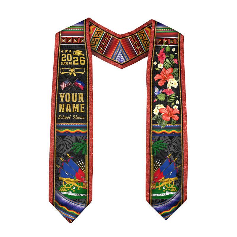 Haitian Flag Graduation Stole 2026, Haiti Stole Sash, Custom Finish for Graduates