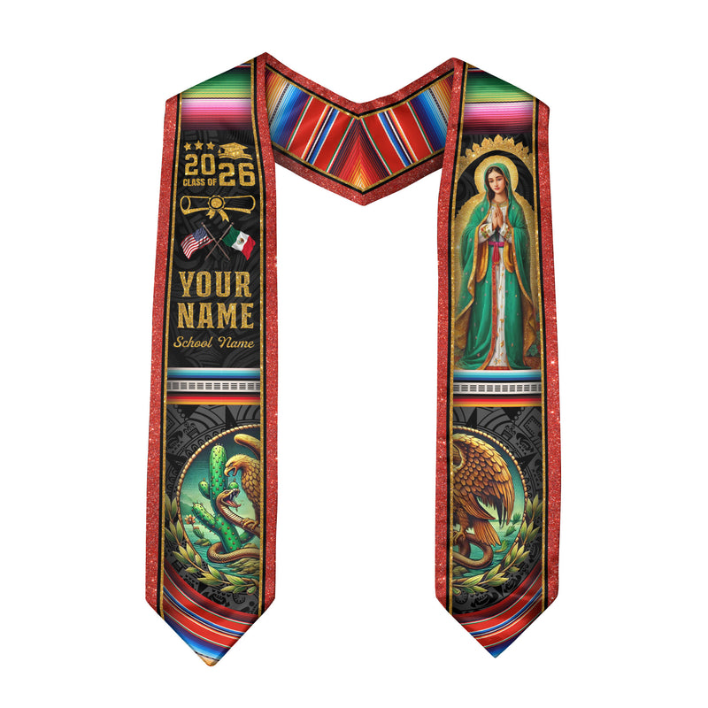 Mexican Flag Graduation Stole 2026, Mexico Stole Sash, Custom Finish for Graduates 2026