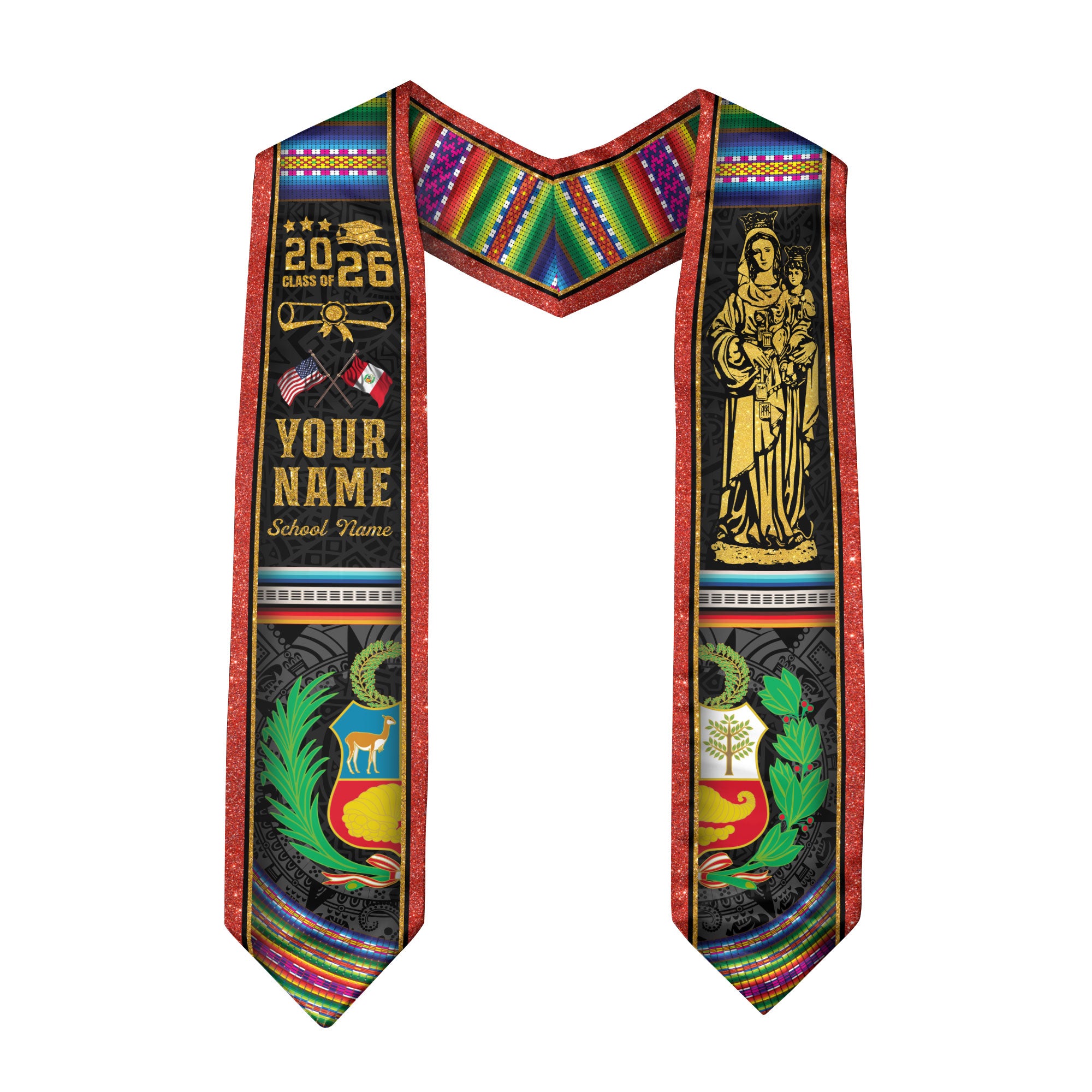 Peruvian Graduation Stole 2026, Peru Flag Sash, Graduation Stole with Custom Details