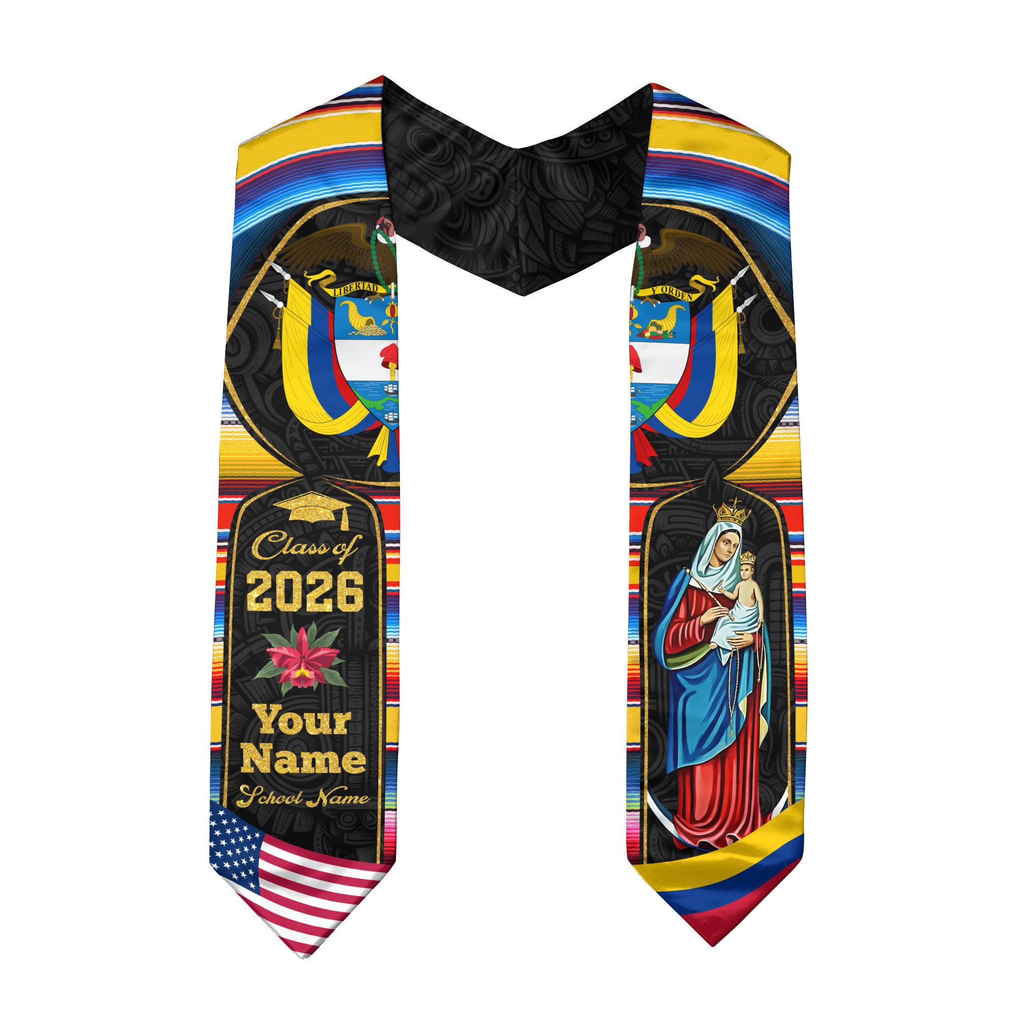 Colombian Graduation Stole 2026, Colombia Flag Sash, Custom Detail Choice for Class of 2026