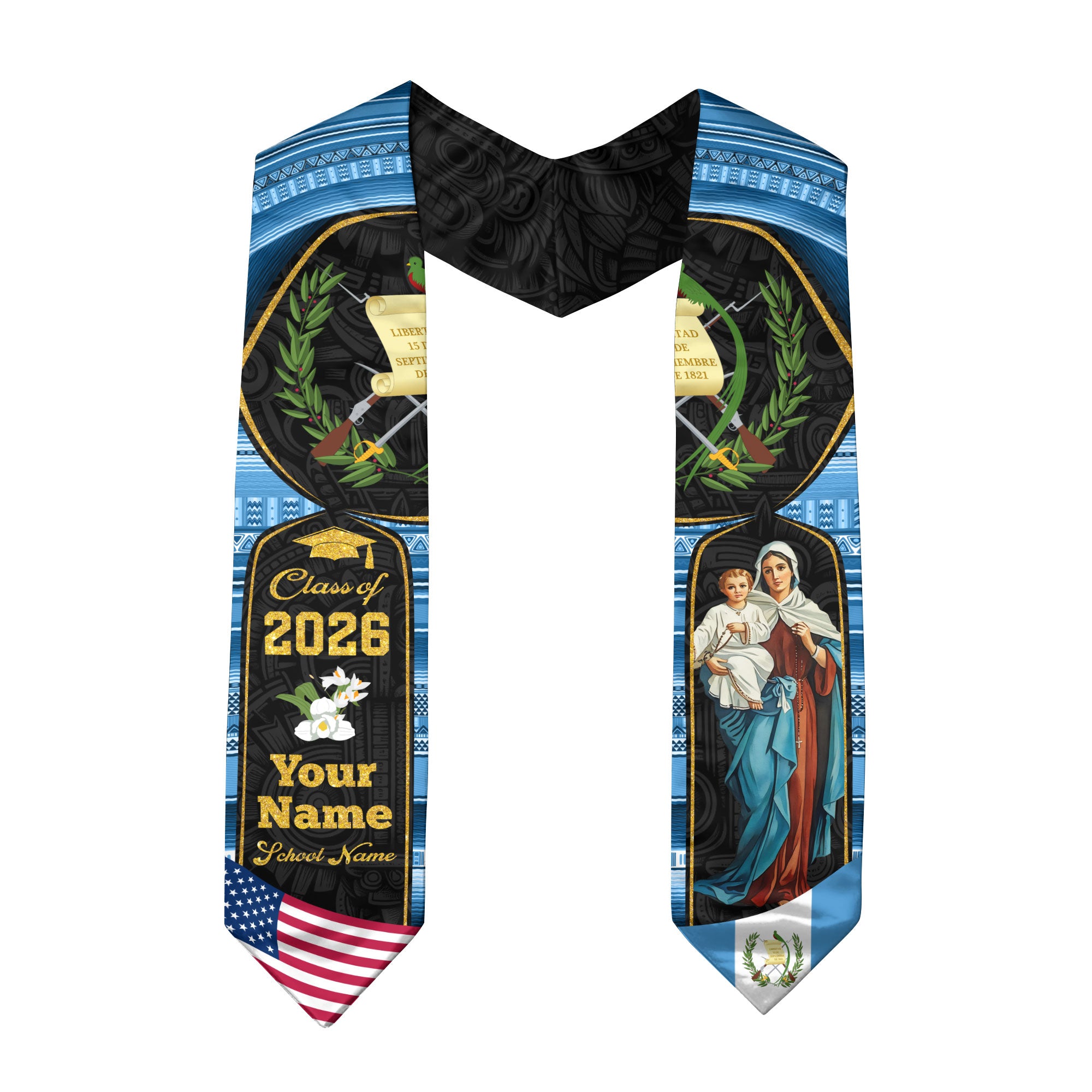 Guatemalan Graduation Stole 2026, Guatemala Flag Sash, Signature Finish for Class of 2026