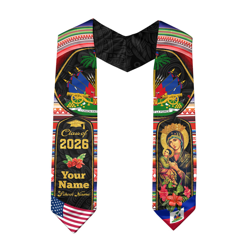 Haitian Graduation Stole 2026, Haiti Flag Sash, Custom Detail Choice for Class of 2026