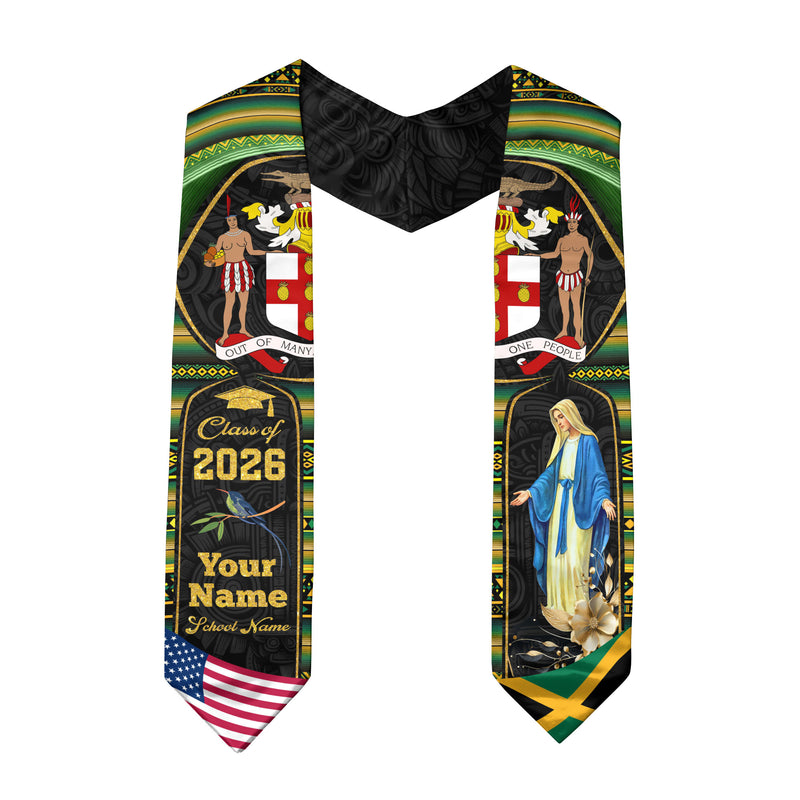 Jamaican Flag Graduation Stole 2026, Jamaica Sash Stole, Personalize for Grads 2026