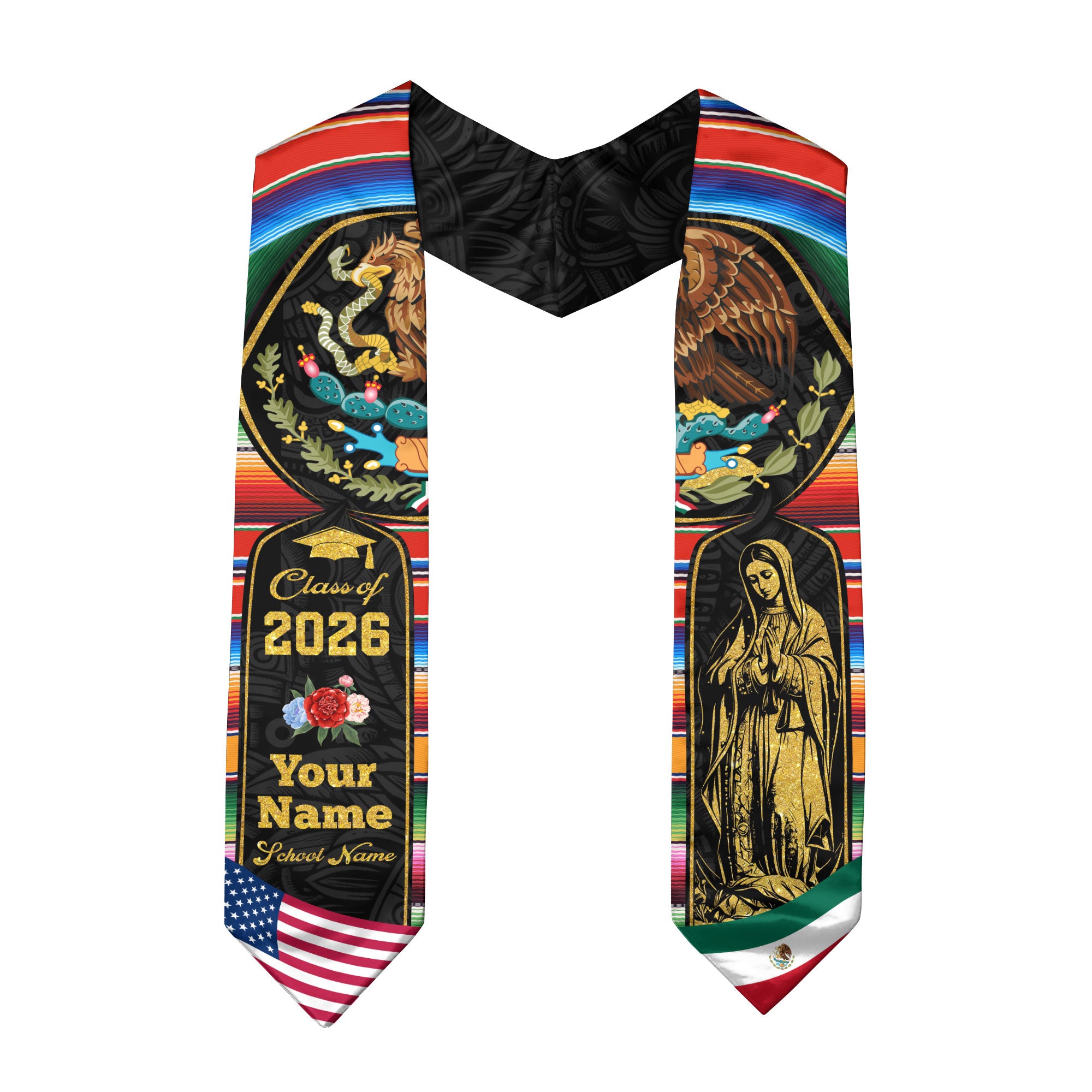 Mexican Graduation Stole 2026, Mexico Flag Sash, Custom Detail Choice for Class of 2026
