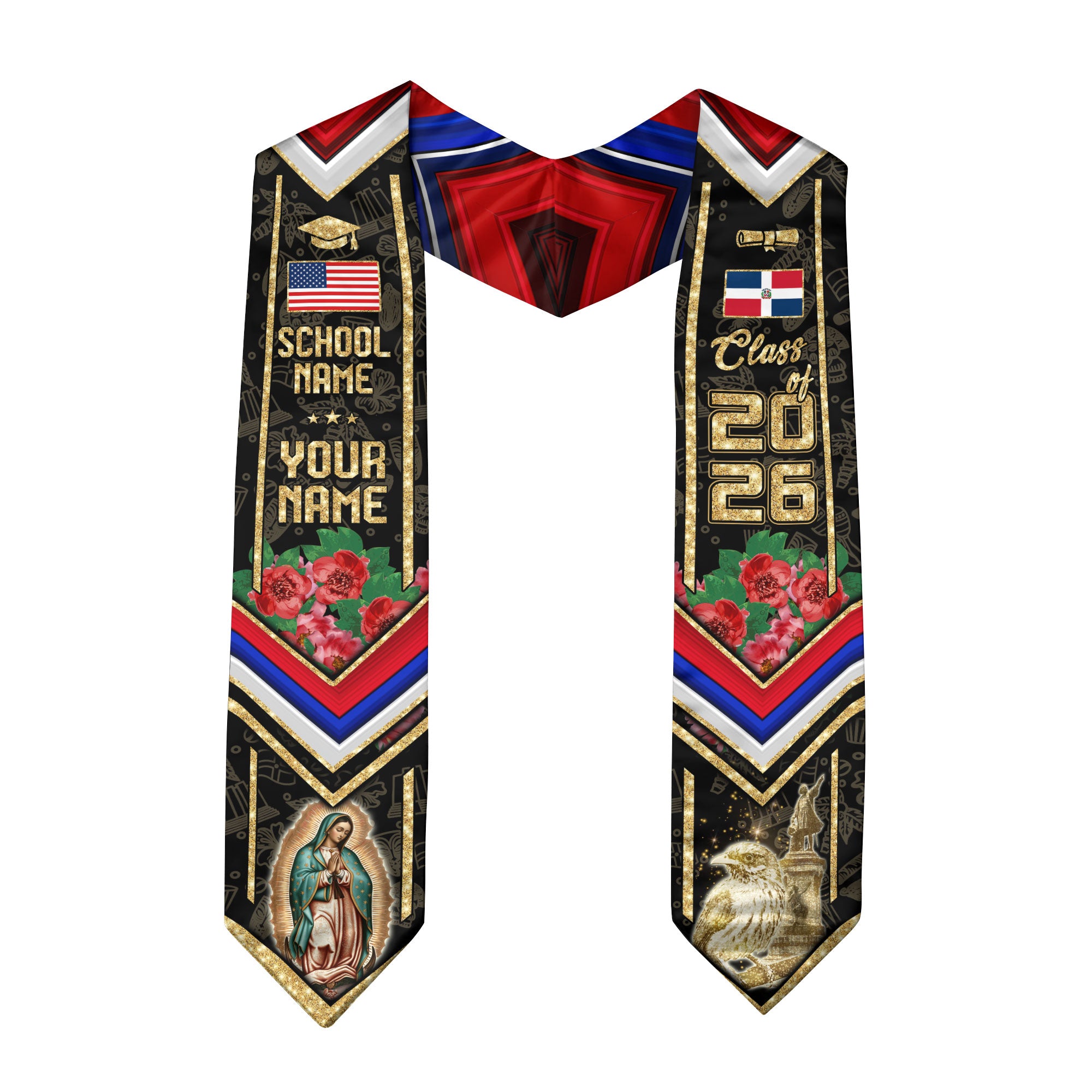 Dominican Graduation Stole 2026, Dominican Flag Sash, Tailored Detail for Class of 2026