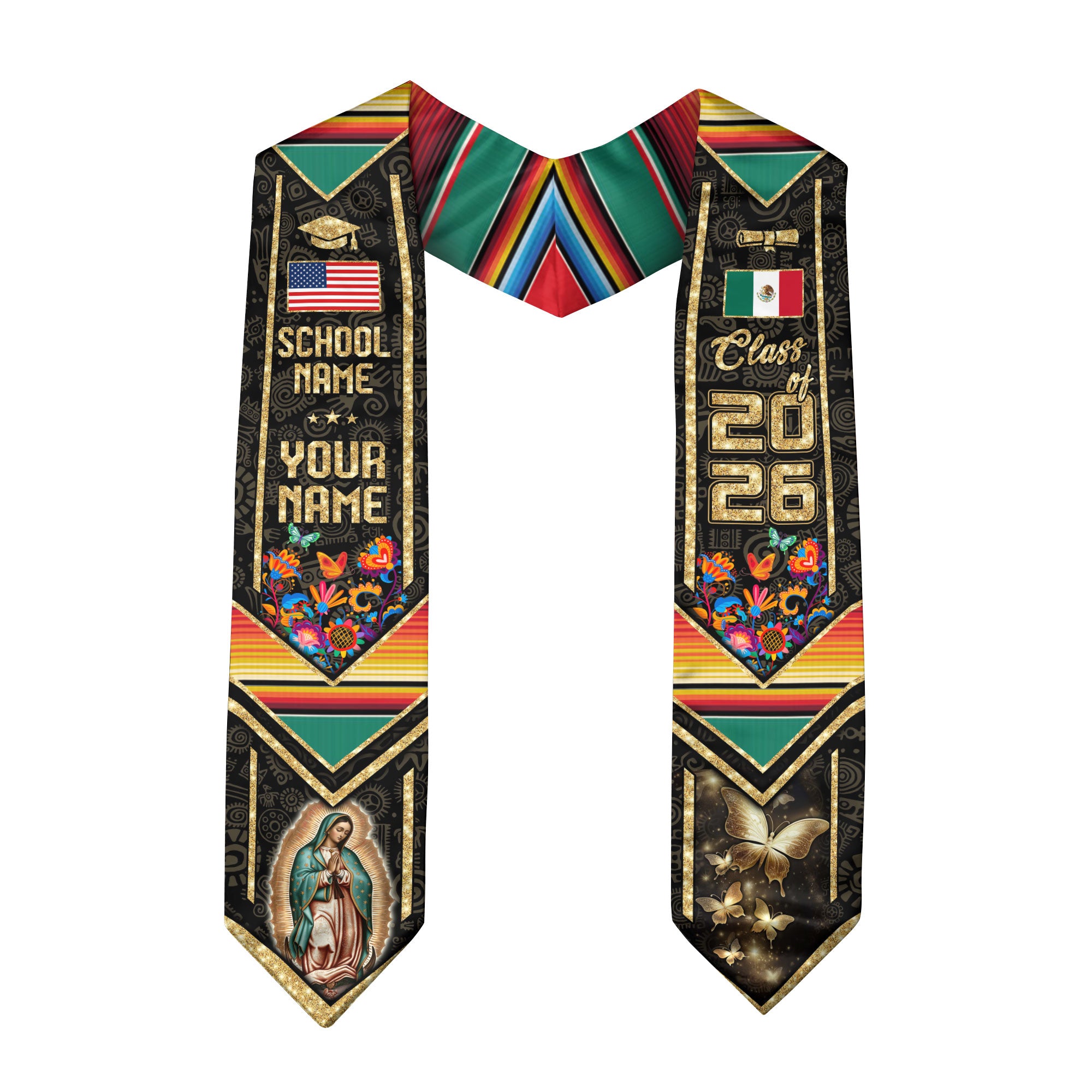 Mexican Graduation Sash 2026, Mexican American Flag Sash, Mexico Graduation Stole