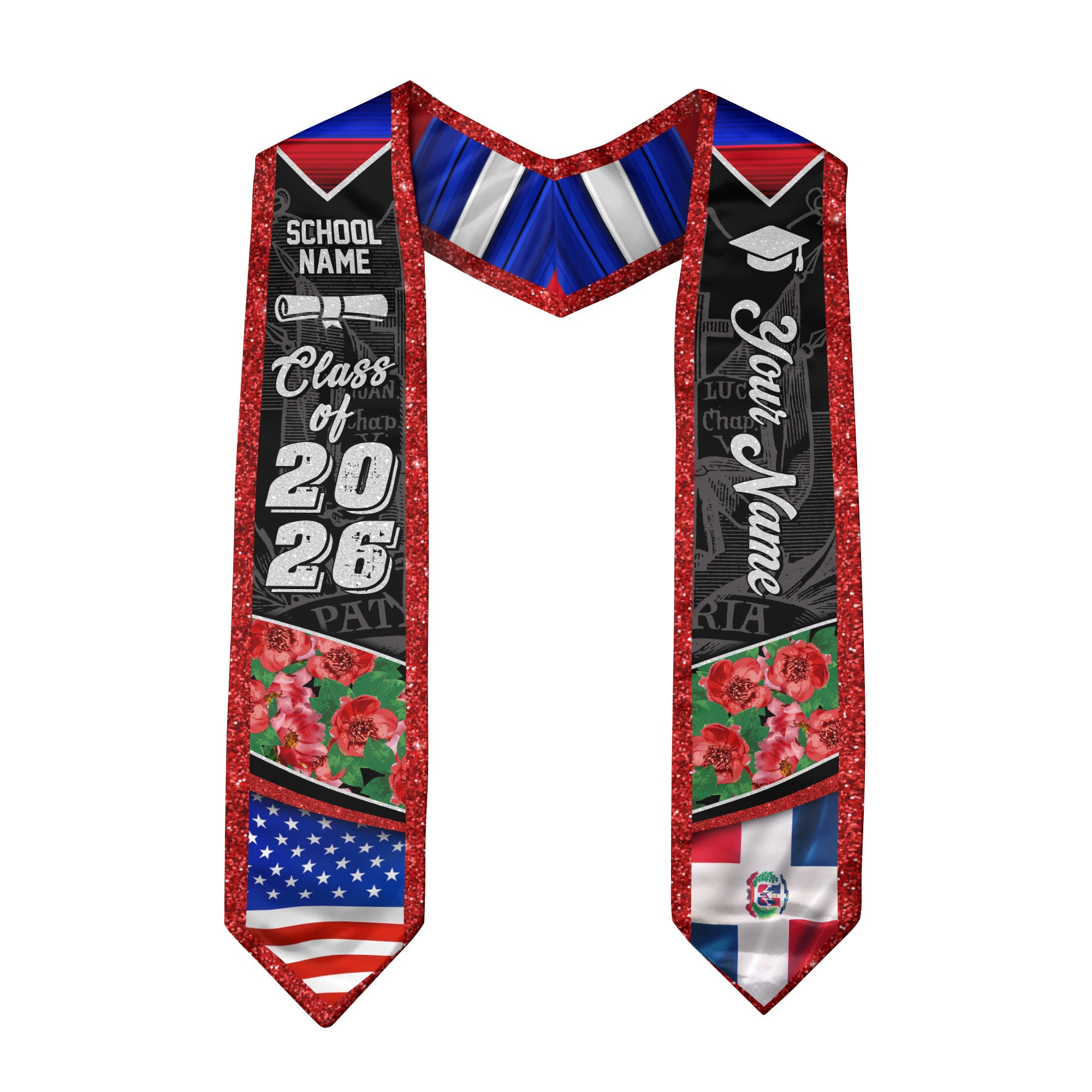 Dominican Flag Graduation Sash 2026, Dominican Stole, Bespoke Touch Grad Accessory