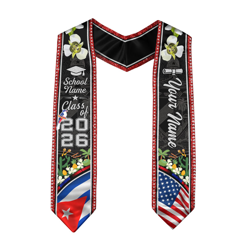 Cuban Graduation Stole 2026, Cuba Flag Sash, Personalized Touch for Class of 2026