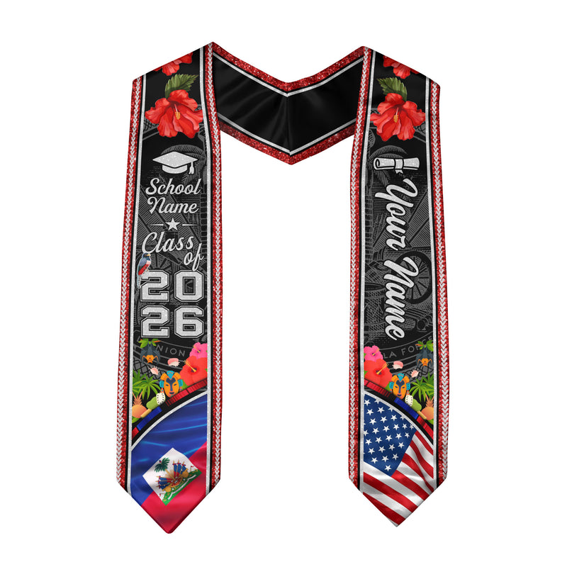 Haiti Flag Graduation Stole 2026, Haitian Grad Sash, Signature Detail for Class of 2026