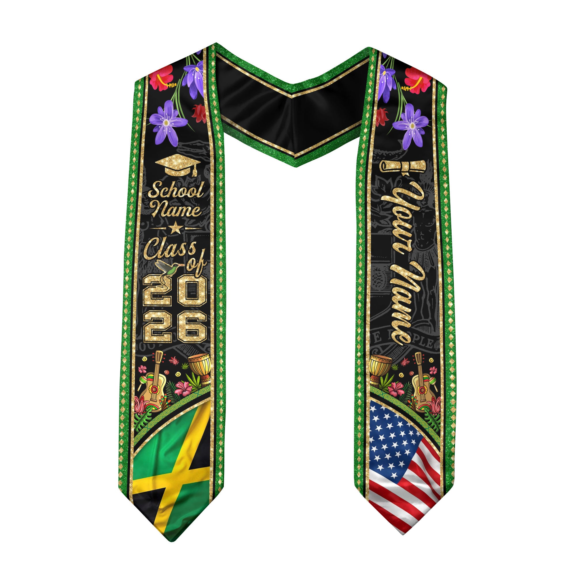 Jamaica Graduation Sash 2026, Jamaican Flag Stole, Signature Finish for Graduates