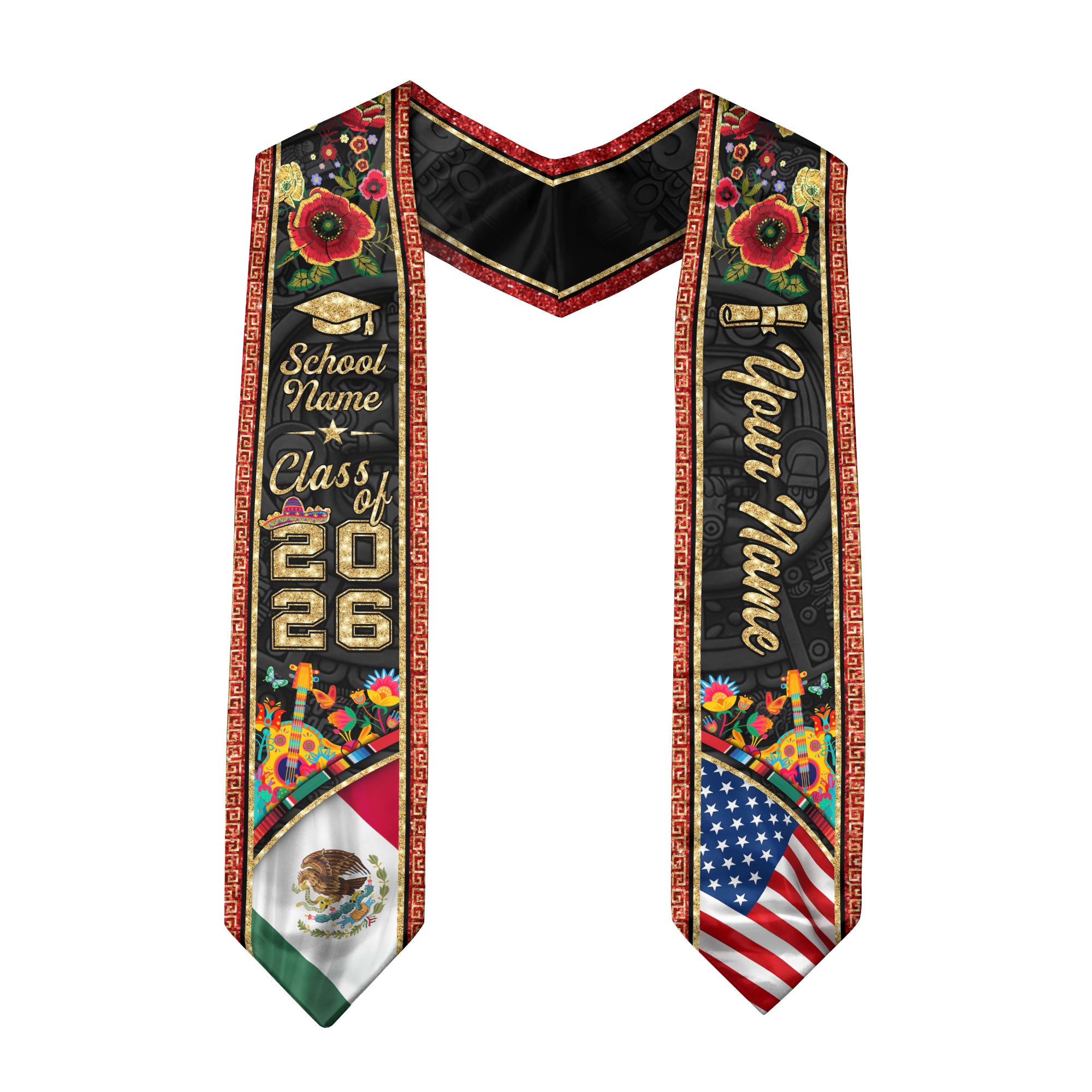 Mexican American Flag Graduation Sash 2026, Mexican Stole, Mexico Graduation Stole, Mexican Stole