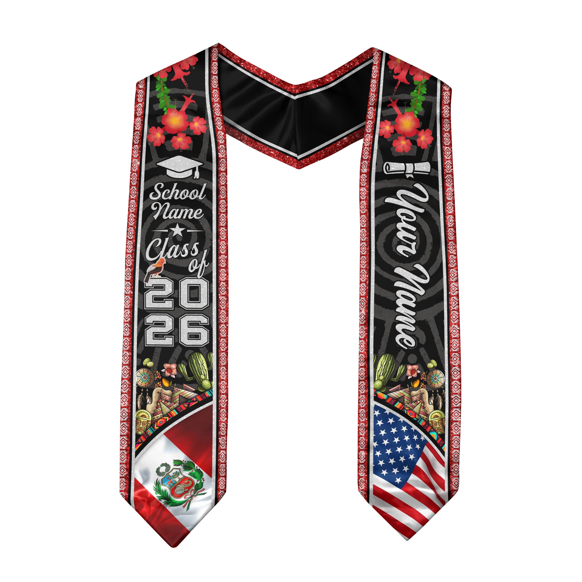 Peru Graduation Sash 2026, Peruvian Flag Stole, Signature Finish for 2026 Graduates