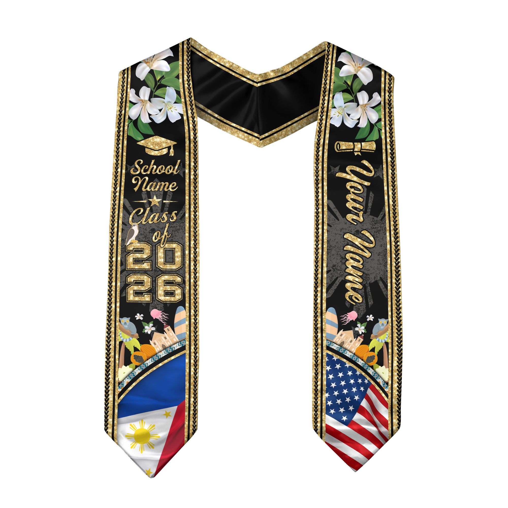 Philippines Flag Graduation Stole 2026, Filipino Grad Sash, Custom-Ready Graduation Style