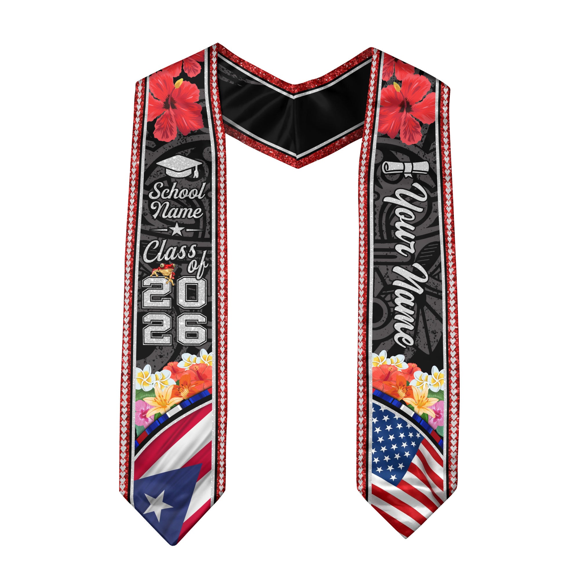 Class of 2026 Puerto Rico Graduation Sash, Puerto Rican Flag Stole, Custom-Ready Style