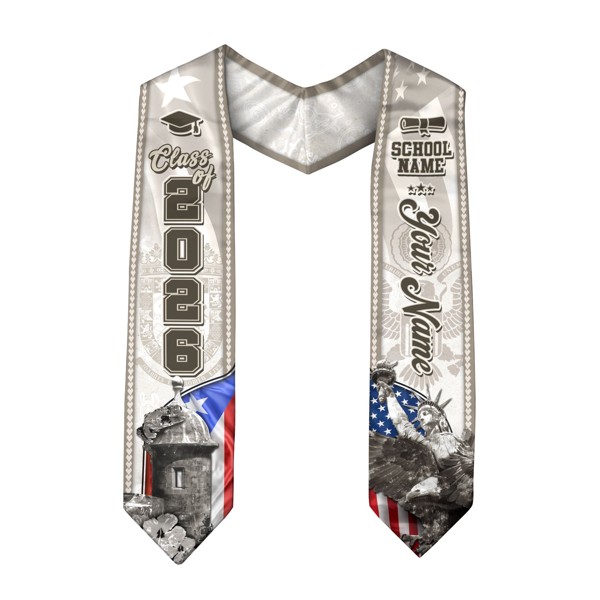 Puerto Rico Flag Graduation Stole 2026, Puerto Rican Sash, Signature Custom Finish
