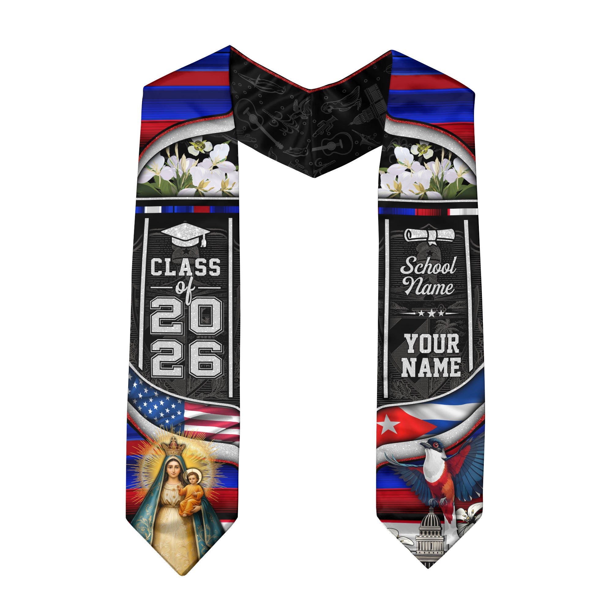 Cuban Flag Graduation Sash 2026, Cuba Graduation Stole, Tailored Finish for Grads
