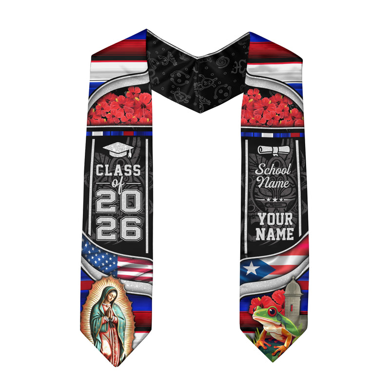 Puerto Rican Graduation Stole 2026, Puerto Rico Flag Sash, Personalized Touch for 2026