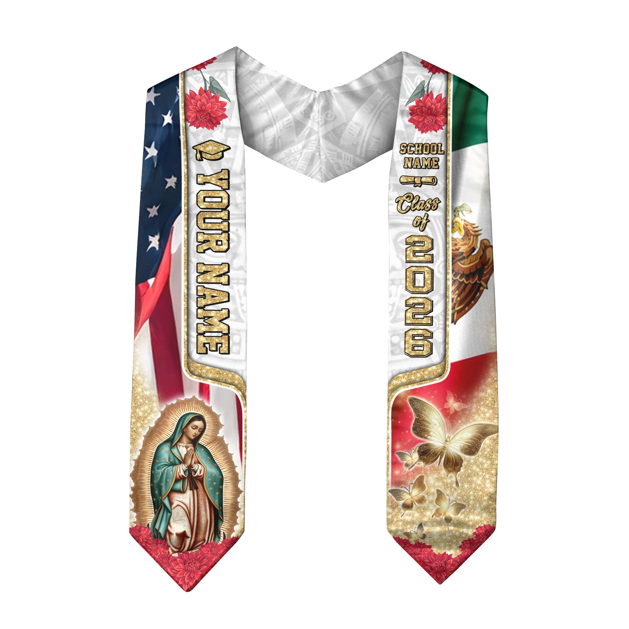 Mexican Grad Sash 2026, Mexican American Flag Sash, Mexican Stole, Mexico Graduation Stole