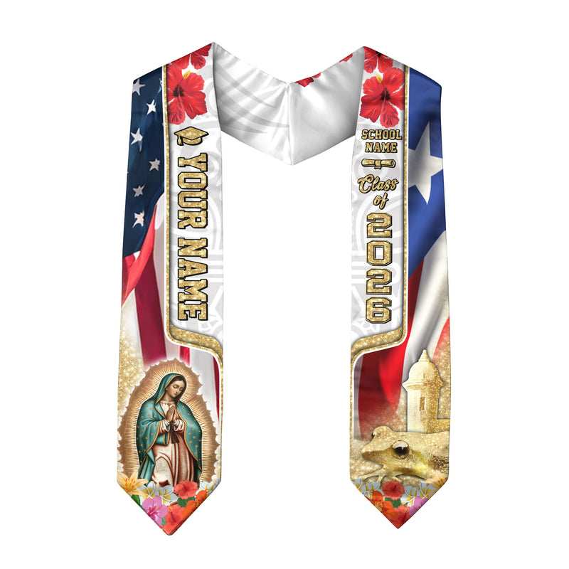Puerto Rico Graduation Sash 2026, Puerto Rican Flag Stole, Tailor-Made Detail for Grads