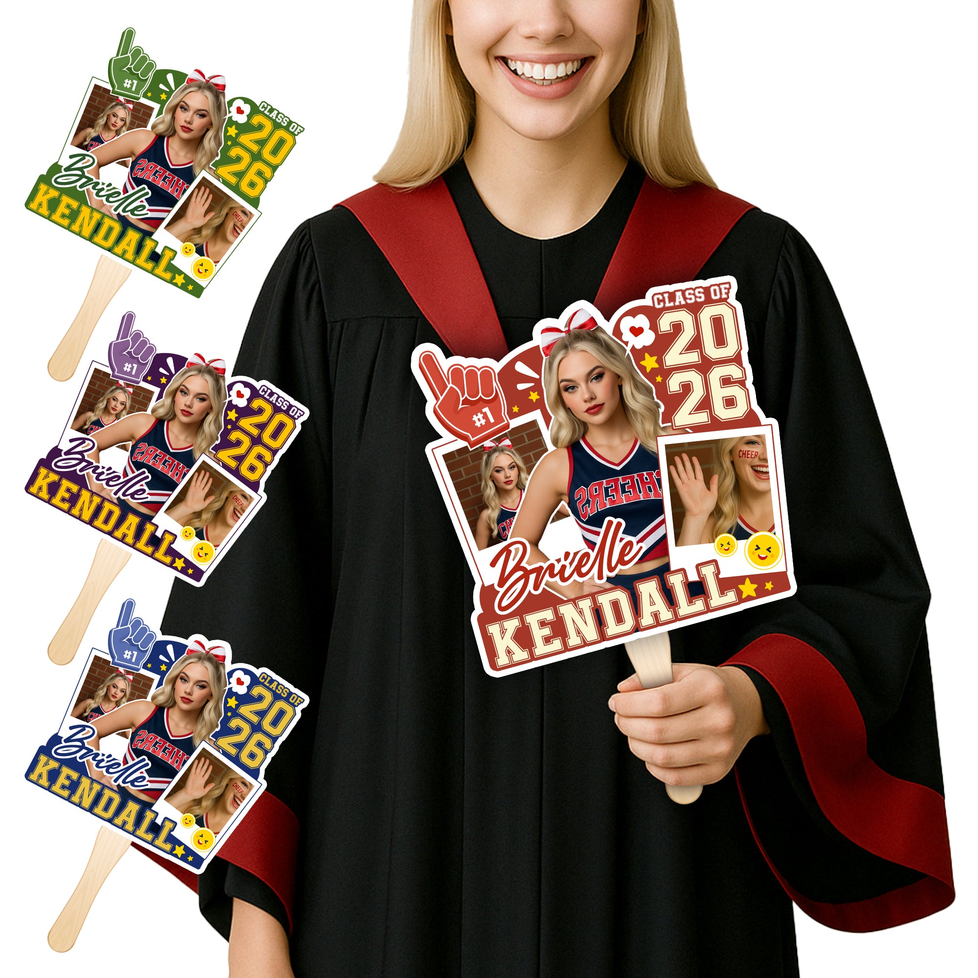 Custom Graduation Face Fan 2026 Photo Cheer Star Pattern Big Head On Stick Personalized