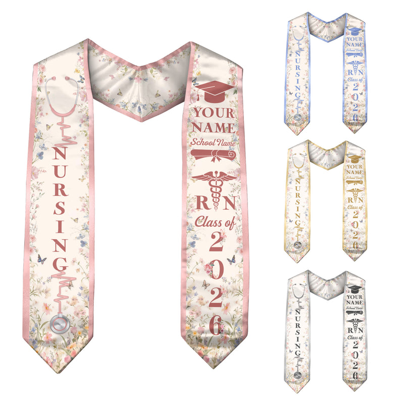Customized Nursing Graduation Stole with RN Theme, BSN Nurse Commencement Sash for Class of 2026