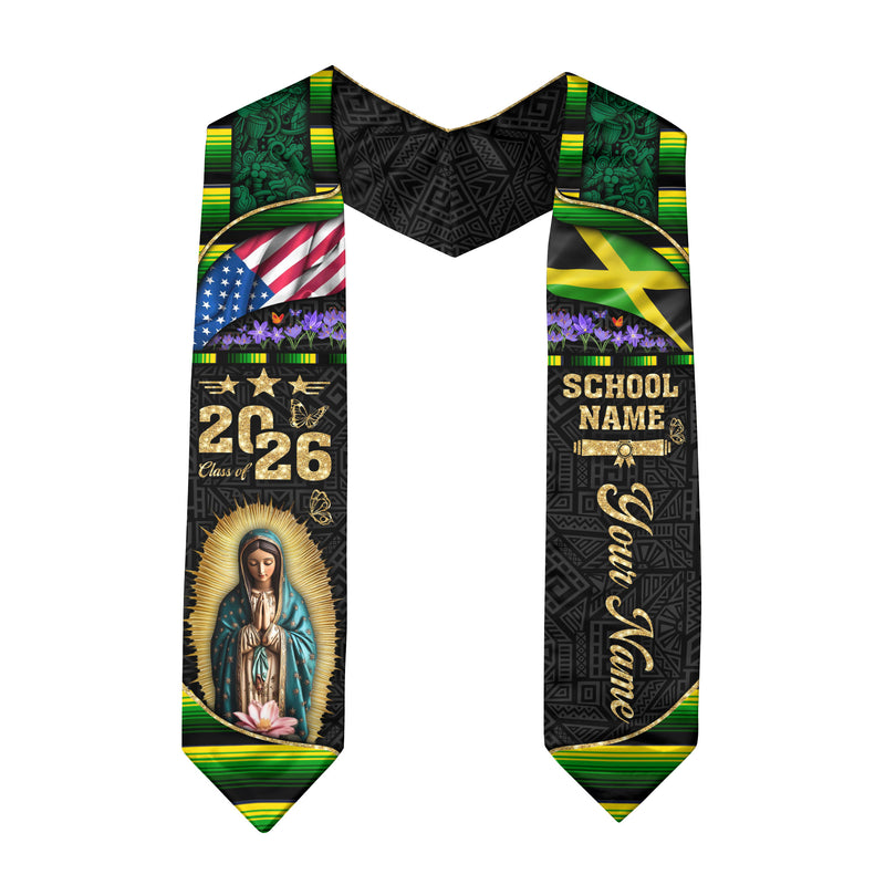 Customized Jamaica Graduation Stole Featuring Bold Flag Details, Graduation Sash Class of 2026