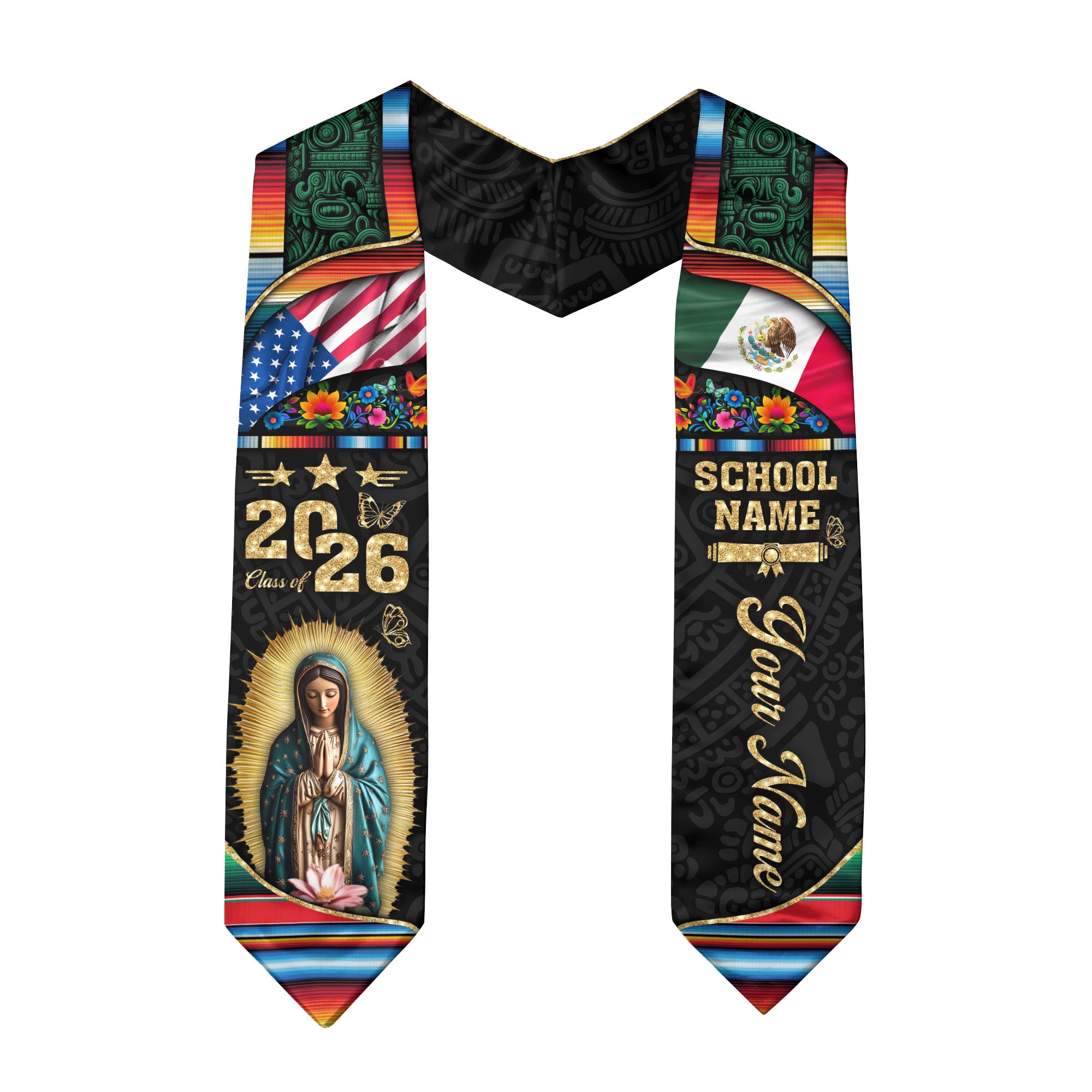 Mexico Graduation Sash 2026, Mexican Stole for Seniors, Mexican American Flag Grad Sash