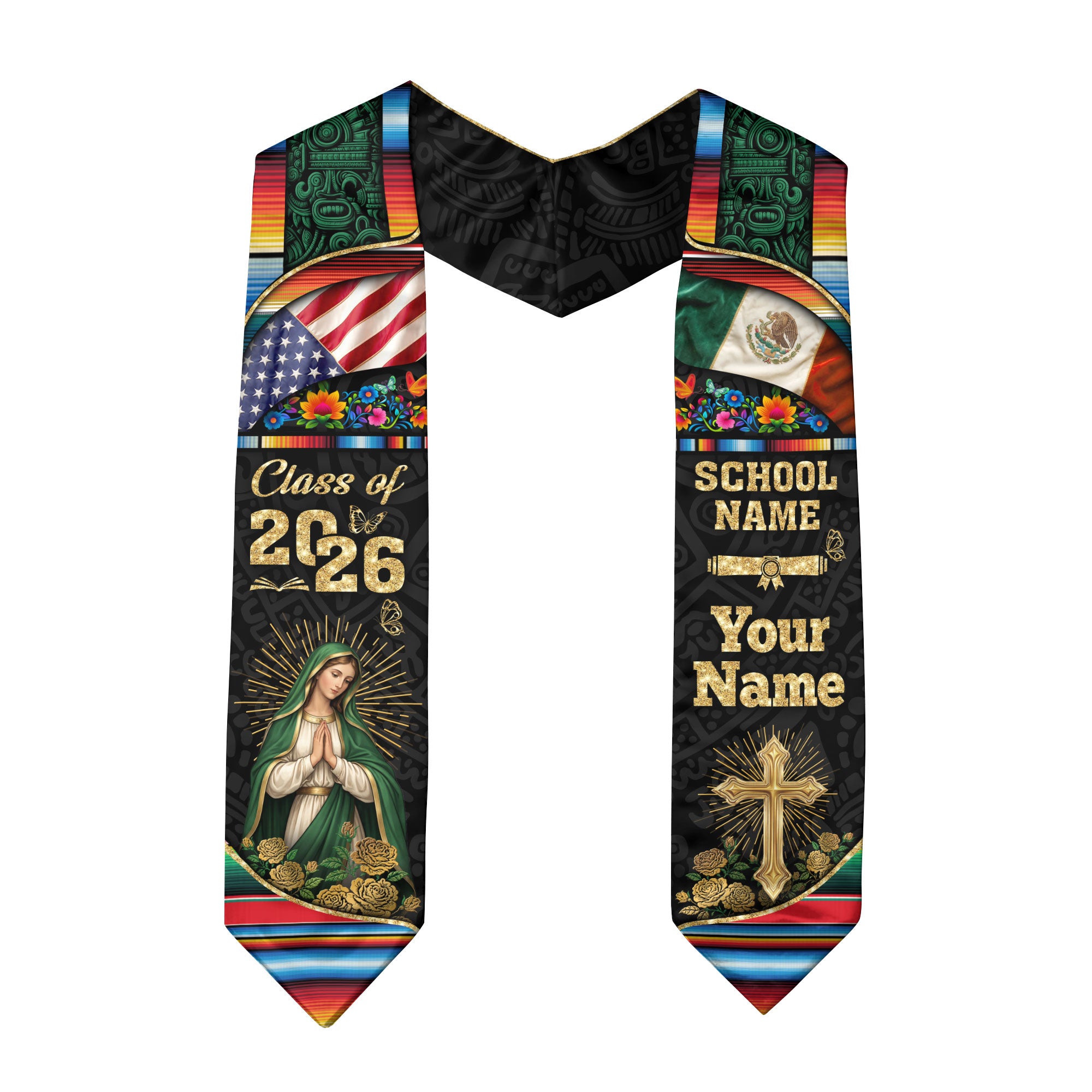 Mexico Graduation Sash 2026, Mexican Stole for Seniors, Mexican American Flag Grad Sash