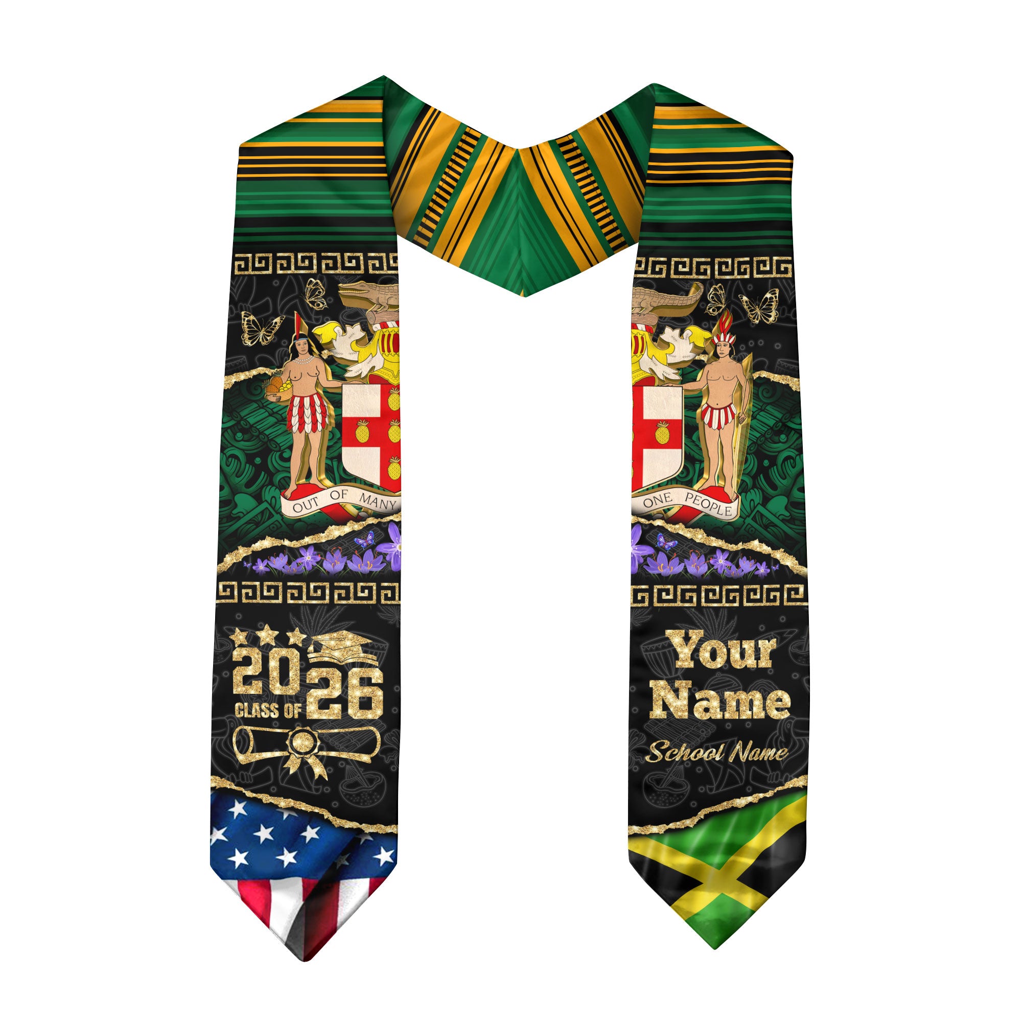 Customized Jamaica Graduation Stole with Cultural Flag Theme, Graduation Sash for Class of 2026